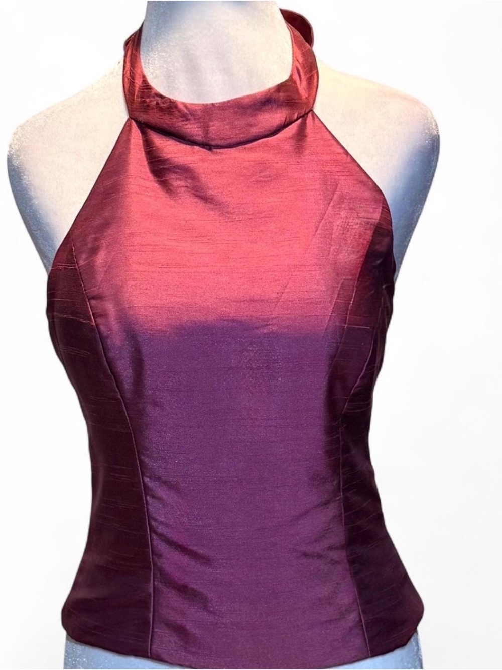 Vintage Y2K Iridescent Burgundy Halter Top by Vivian Dessy Diamond